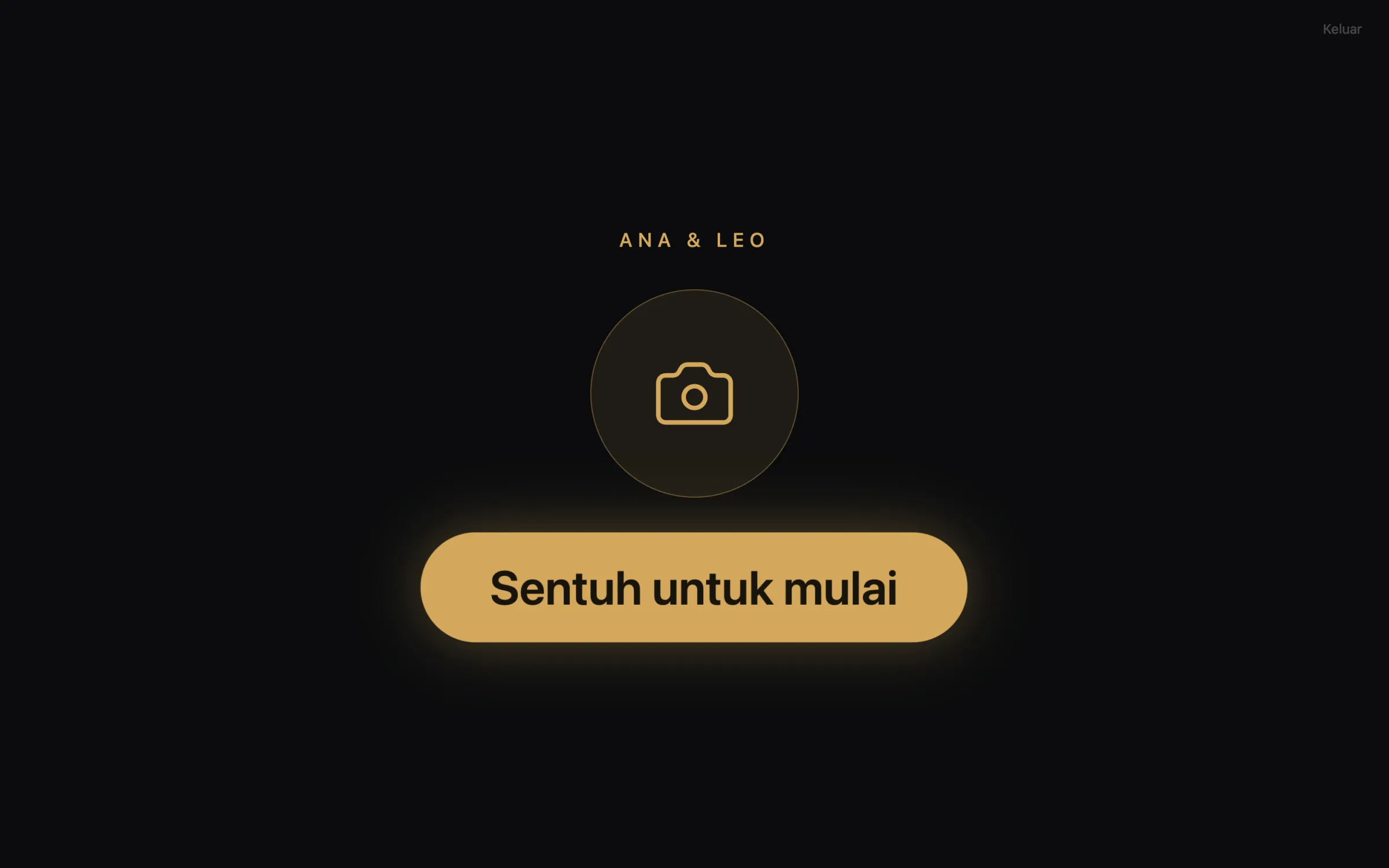 Layar tamu Photobooth: Sentuh untuk mulai