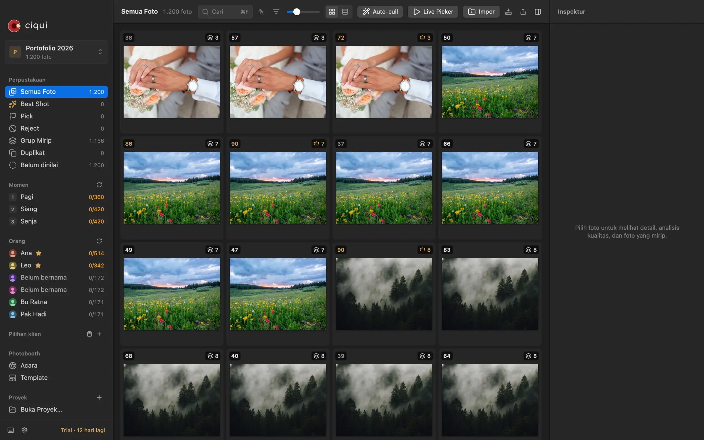 Ciqui: 1.200 foto baru diimpor, dikelompokkan per burst